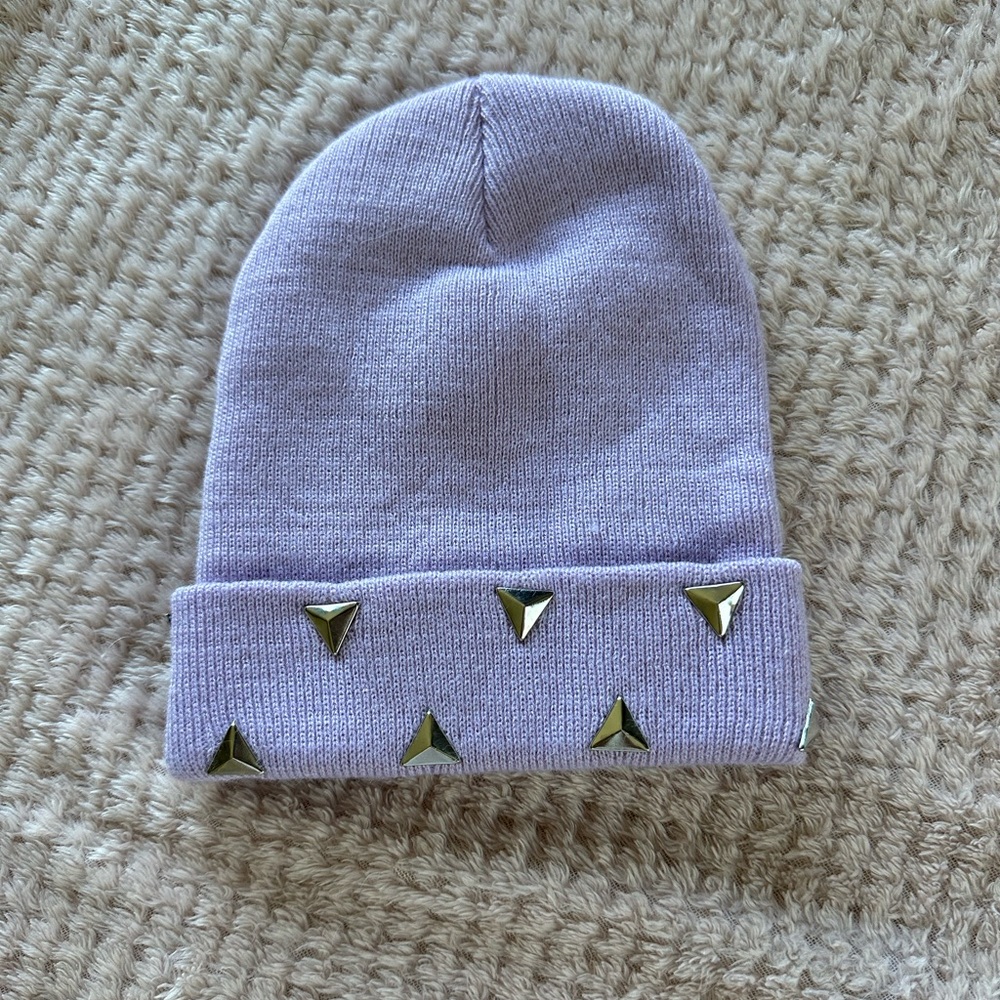 Pastel purple triangle studded beanie